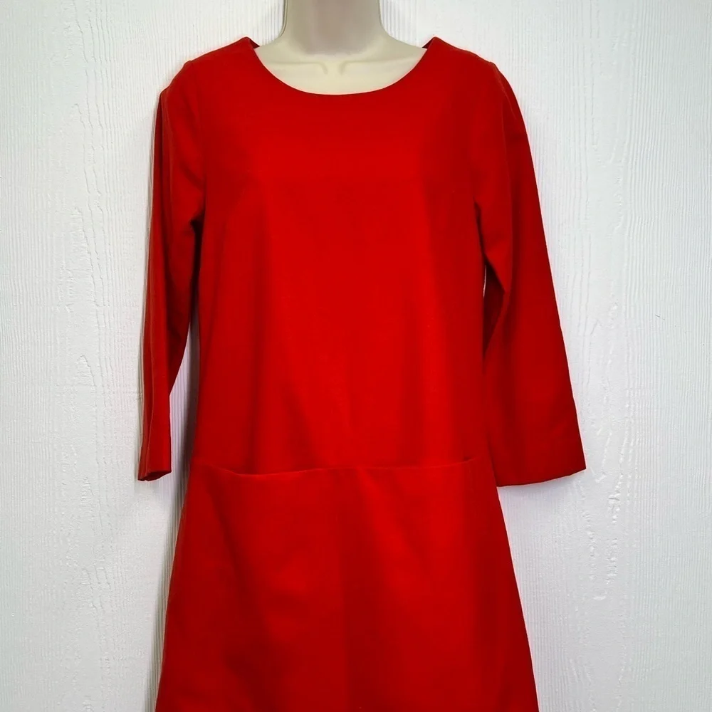 J.Crew - Red Wool And Spandex Blend 3/4 Sleeve Shift 2 Pocket Dress Size 0